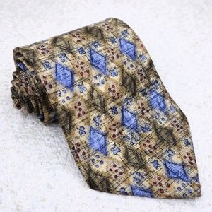 Ermenegildo Zegna Silk Tie Blue Geometric Floral Diamond Abstract